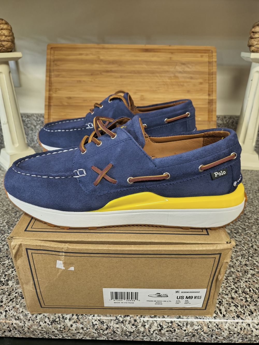 Polo by Ralph Lauren Navy Suede Deck Shoes with Yellow Accent